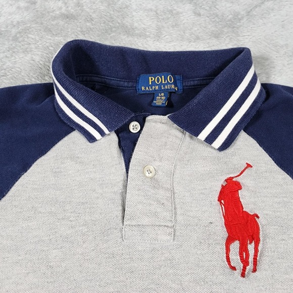 Polo Ralph Lauren Polo Shirt‎ Youth Large 14-16 Navy Gray Big Pony Athletics - Picture 3 of 13